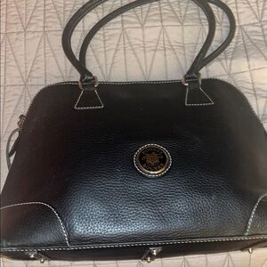 Dooney & Bourke Black Pebbled Leather Satchel with Contrast Stitching